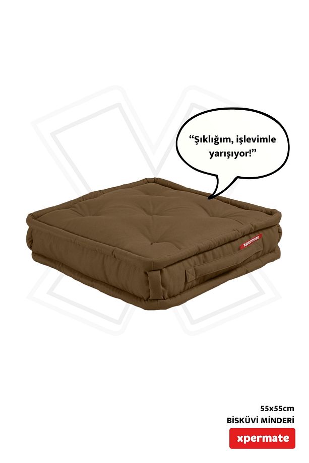 Bisküvi Minder Petek Önü Palet Üstü Minderi Fransız Minder Bank ve Bahçe Minderi 55x55x14 cm Kahve - 1