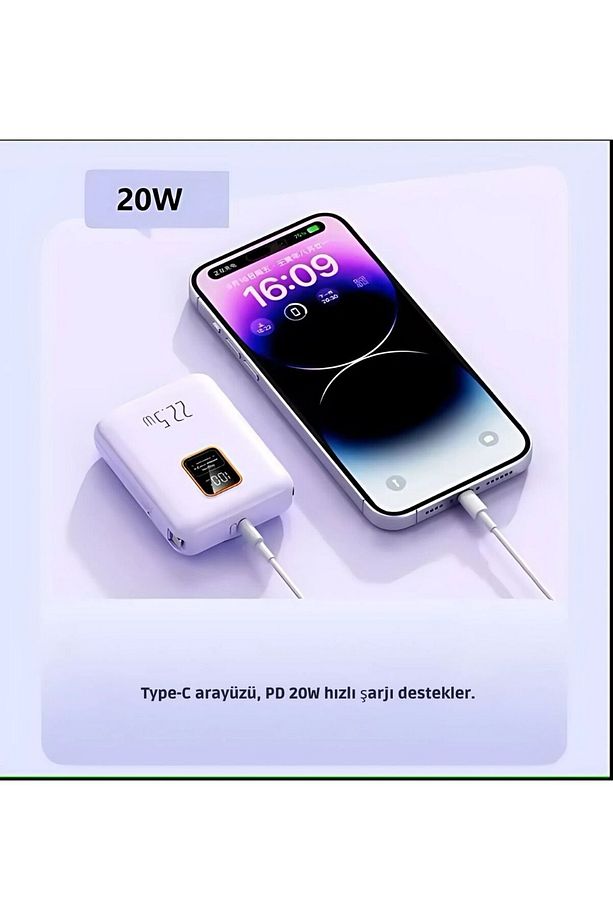 12.000mAH Magsafe Özellikli Kendinden Ligthning ve Typce C Kablolu Hızlı Şarj Powerbank - 5
