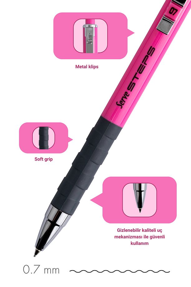 Steps Versatil Kursun Kalem Fosfor Pembe 0.7 Mm - 4