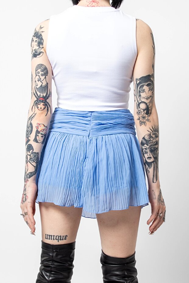 Piliseli Şifon Basic Mavi Etek - 4