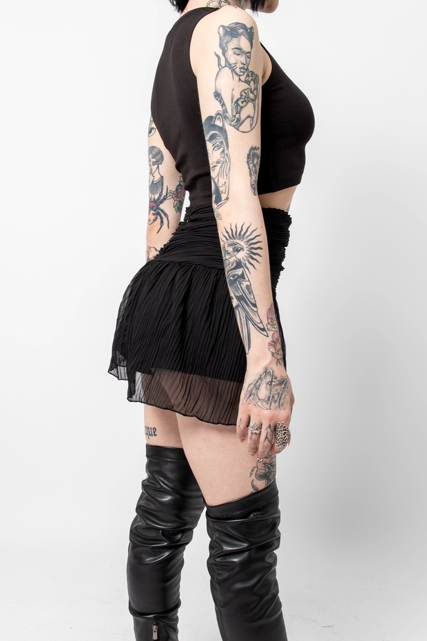 Piliseli Şifon Basic Siyah Etek - 3