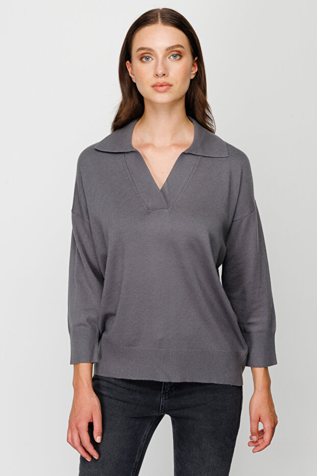 Gömlek Yaka Triko Kazak - 1