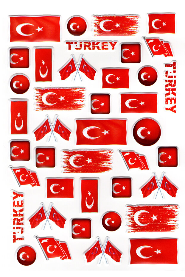 Sticker Embossed A4 Size Stiker Notebook, Planner Label, -(lim086) - Turkish Flag Shaped