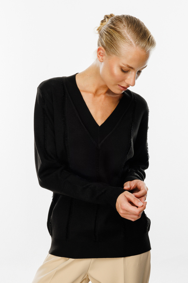 45321 Teks V Yaka Şerit Kırçıllı Kazak - 1