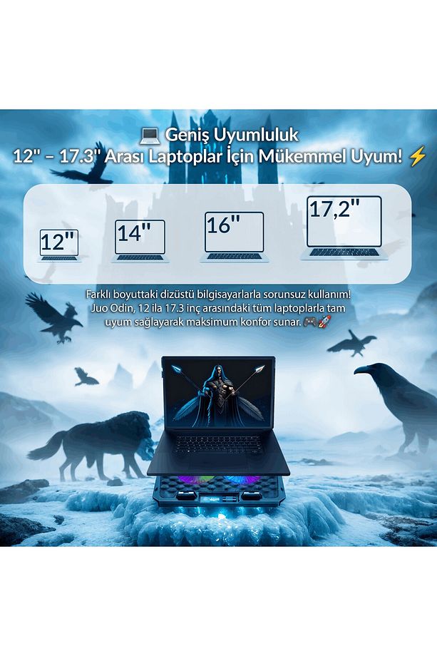 Odin Rgb Işıklı Gaming 2200rpm Çift Fan Led Display Laptop Notebook Soğutucu Stand - 9