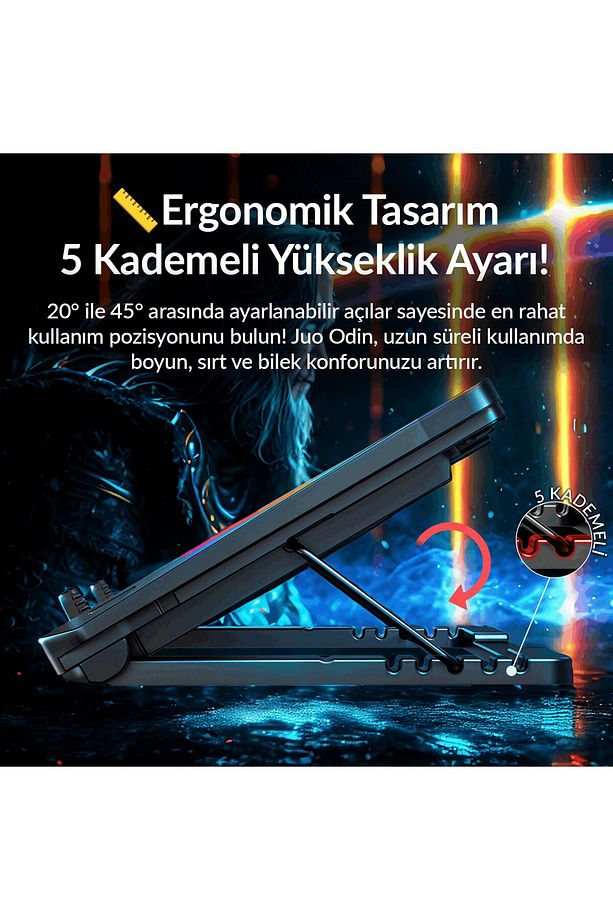 Odin Rgb Işıklı Gaming 2200rpm Çift Fan Led Display Laptop Notebook Soğutucu Stand - 5