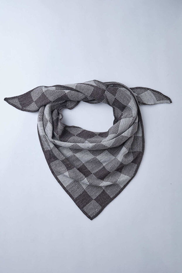 Kareli Desenli Triko Fular - 3