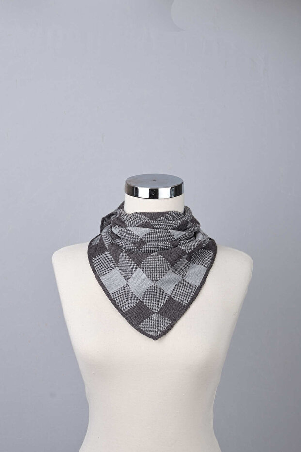 Kareli Desenli Triko Fular - 2