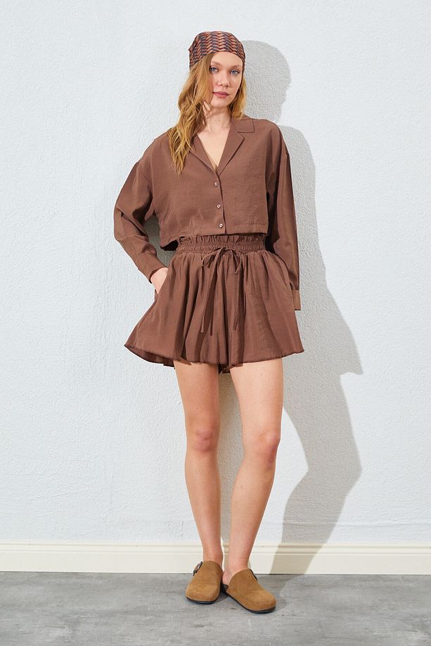 Crop Modal Gömlek - Mocha Kahve | MKS161445-01 - 5