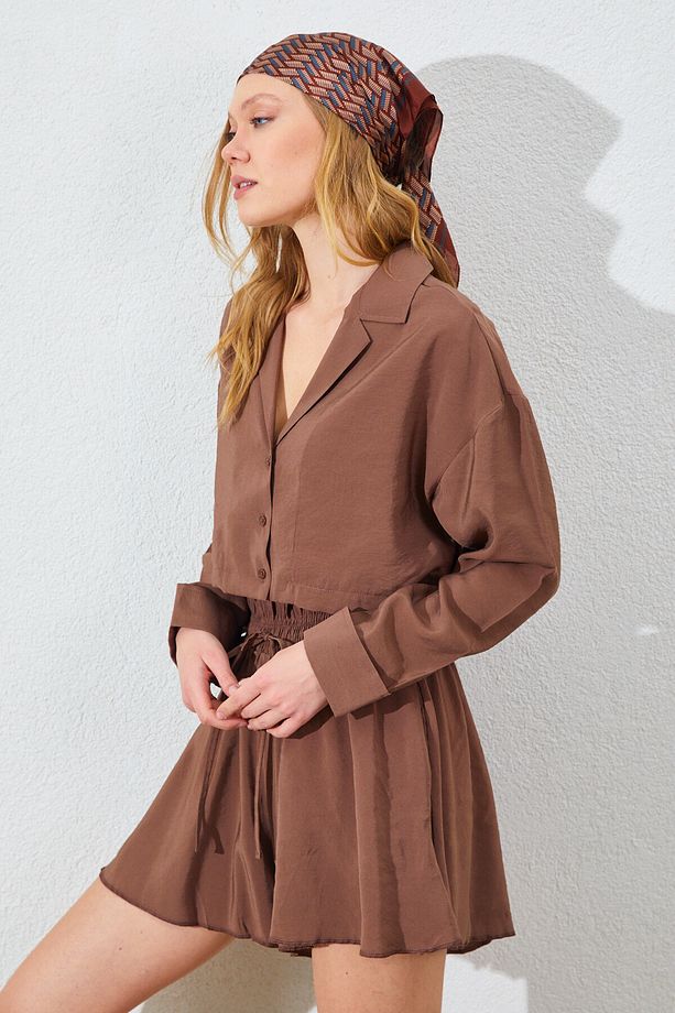 Crop Modal Gömlek - Mocha Kahve | MKS161445-01 - 6
