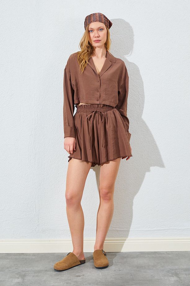 Crop Modal Gömlek - Mocha Kahve | MKS161445-01 - 3