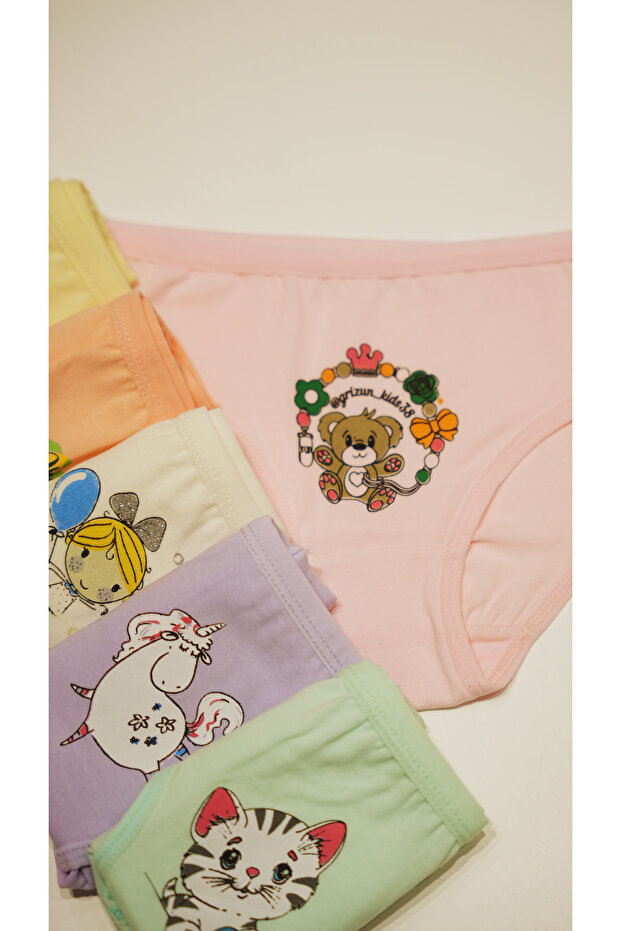 Pack of 6 Lycra Girls' Printed Cotton Soft Color Panties
