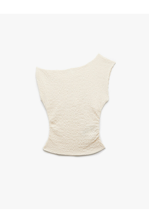 Draped Asymmetric Neckline Wrap Sleeveless Blouse