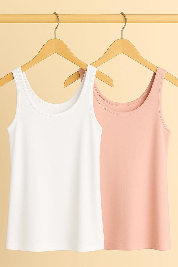 قطعتان من تي شيرت بدون أكمام ذو تصميم مريح وقاعدة سميكة - 1