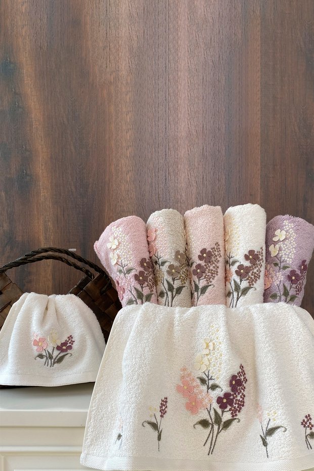 Fiorella - 70% Bamboo / 30% Cotton 3D Embroidered Hand Towels - Set of 6 50X90