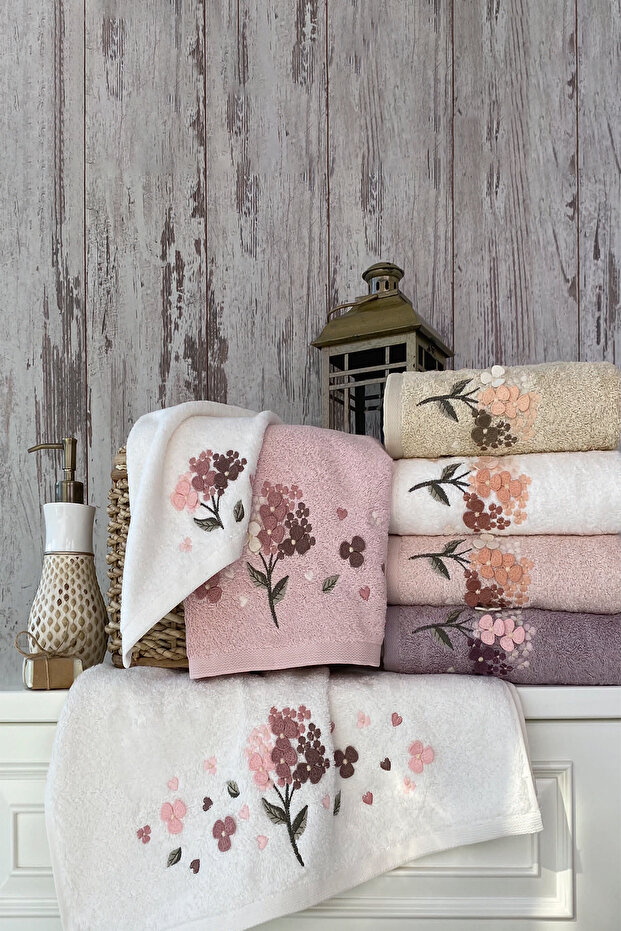 Narissa - 70% Bamboo / 30% Cotton 3D Embroidered Hand Towels - Set of 6 50X90