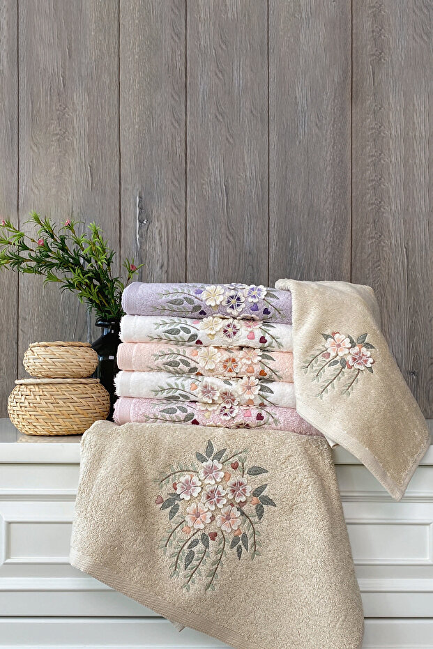Fiona - 70% Bamboo / 30% Cotton 3D Embroidered Hand Towels - Set of 6 50X90