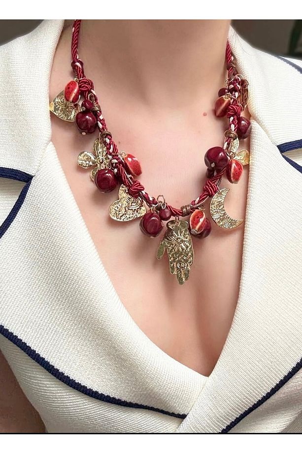 Bordo bohem kolye Z.ra kolye Charm kolye - 3