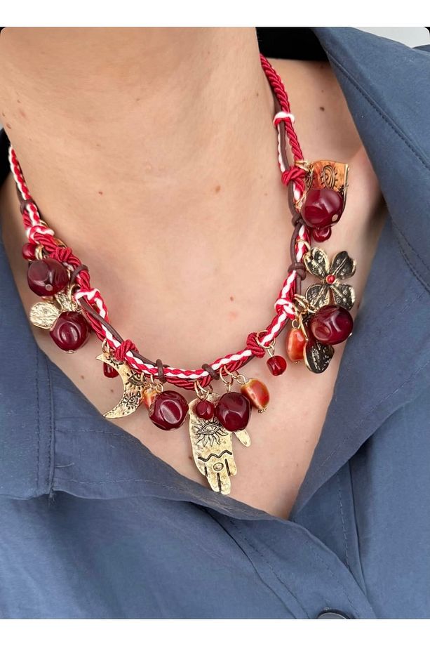 Bordo bohem kolye Z.ra kolye Charm kolye - 1
