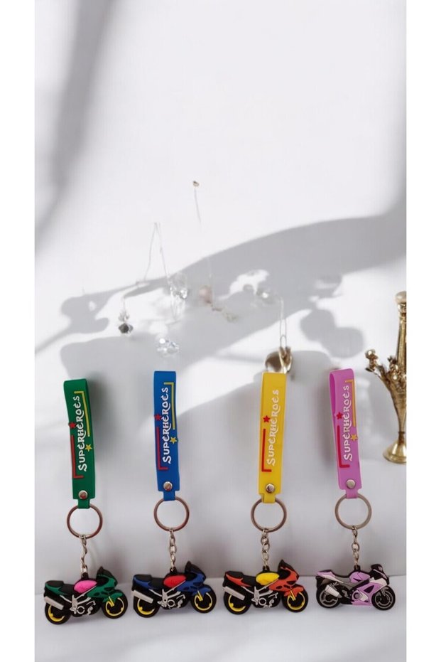 4-Piece Superheroes Themed Colorful Motorcycle Keychain Gift Bag Car Accessory