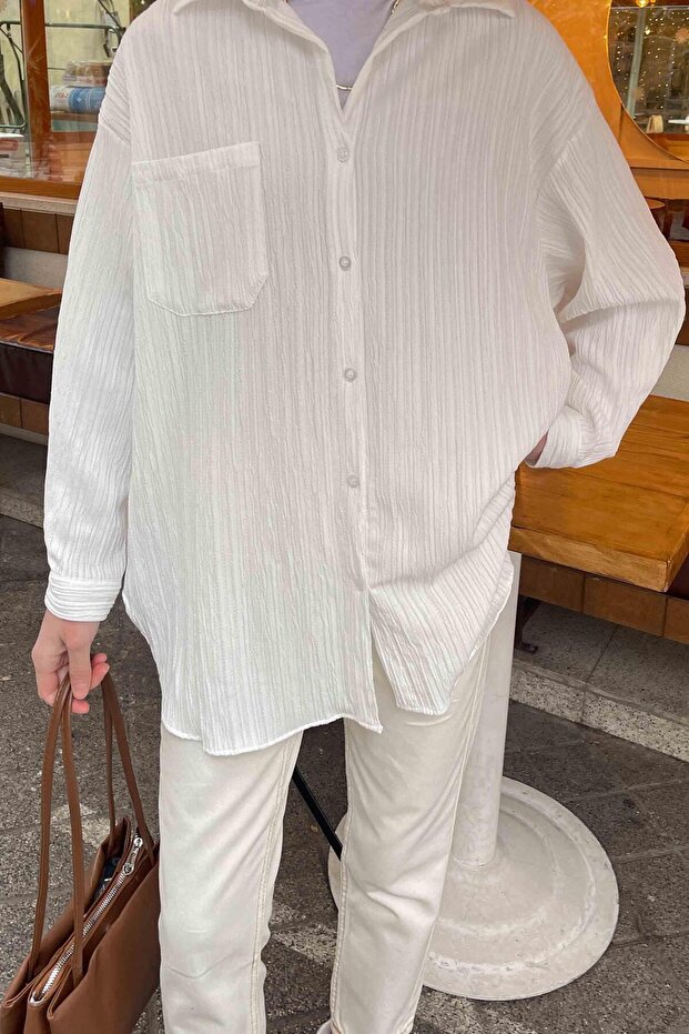 Kraşlı Gömlek Beyaz - 3