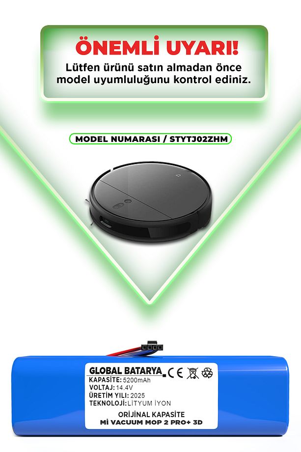 Xiaomi Mi Vacuum Mop 2 Pro Plus 3d Uyumlu Akıllı Robot Süpürge Batarya 14.4v 5200mah Pil - 5