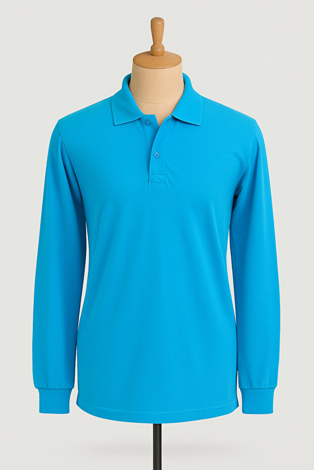 Unisex Polo Neck Long Sleeve Turquoise T-shirt