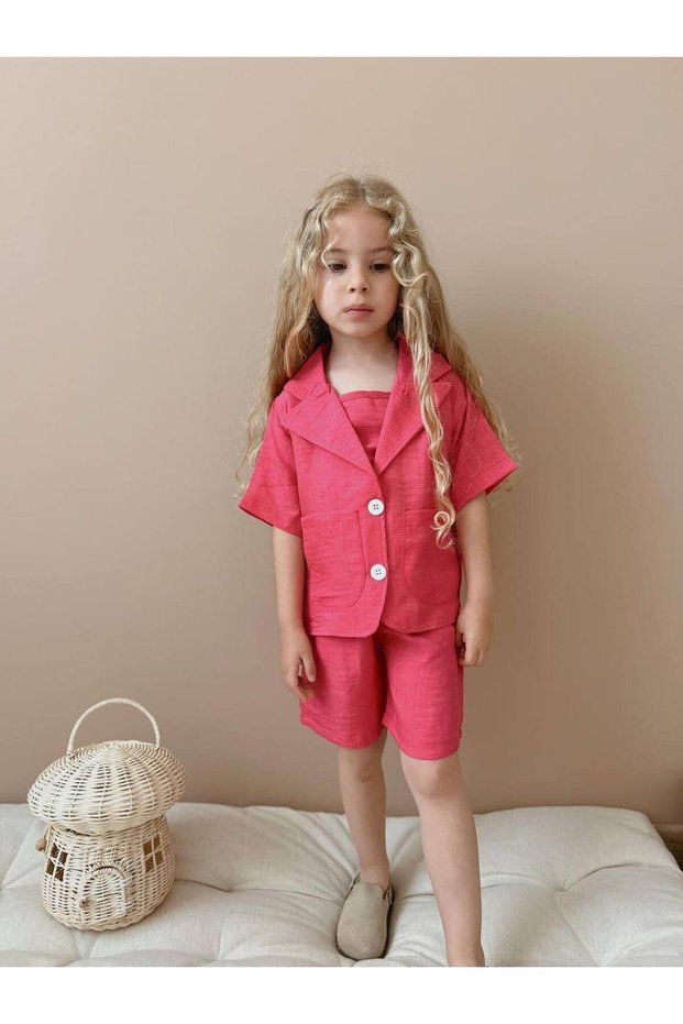 Linen Casual Suit I Summer Shorts Girls' Combination I Girls' Summer Suit 3-Piece
