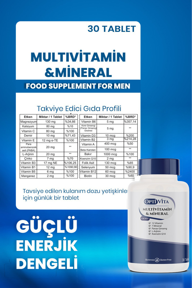 Multivitamin & Mineral for Men 30 Tablet Erkekler İçin - 3