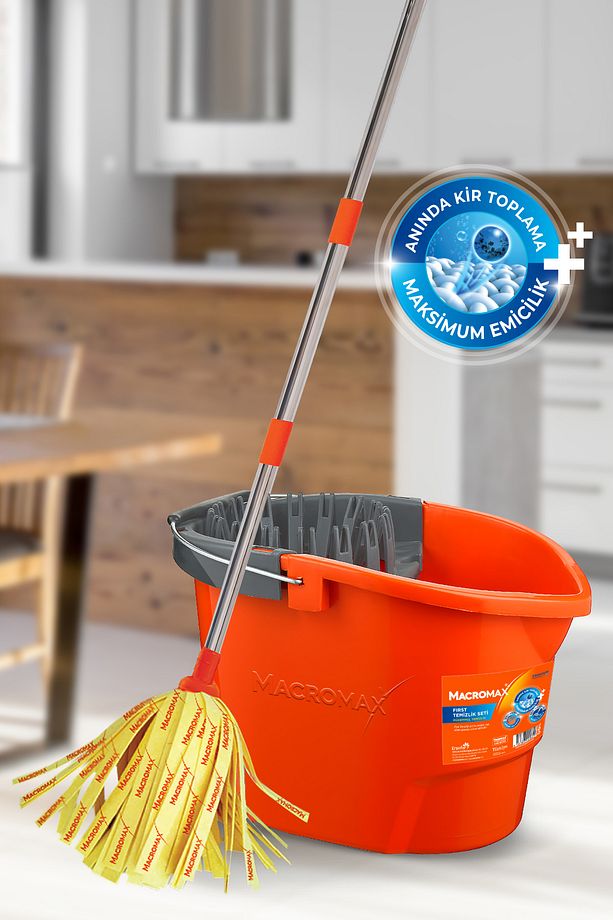 First Pratik Sıkmalı Paspas Seti Yüksek Emici Şerit Mop ve Kova - 2