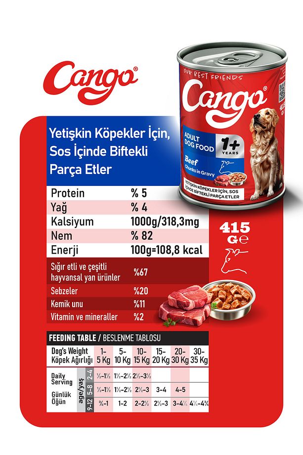 Yaş Yetişkin Köpek Maması Etli 415gr 12li - 3