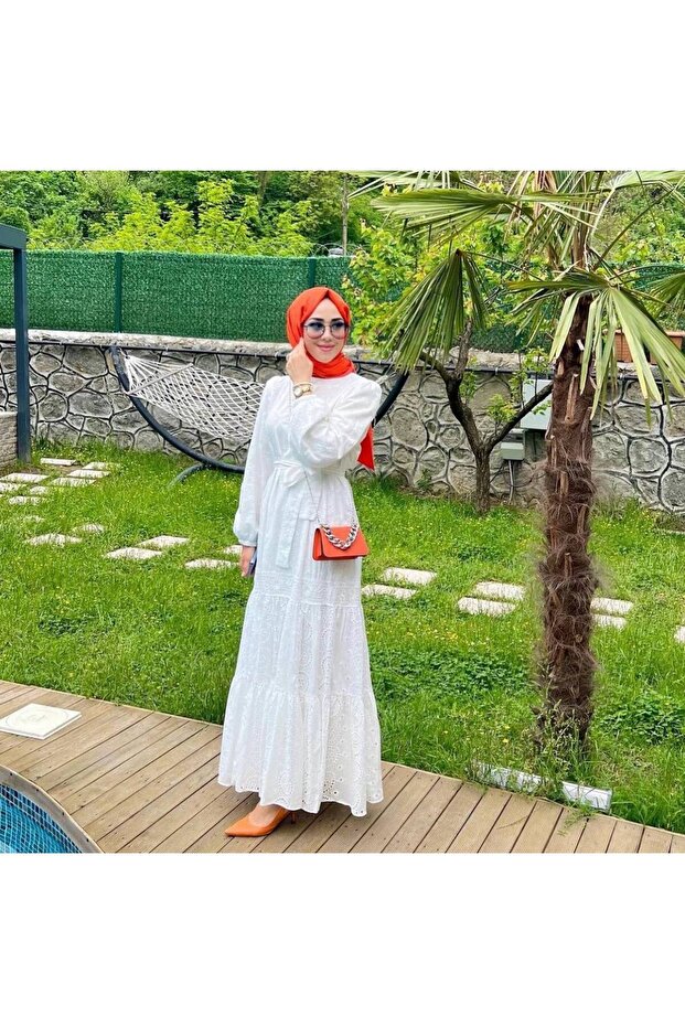 Dantel Detay Brode Elbise - 2