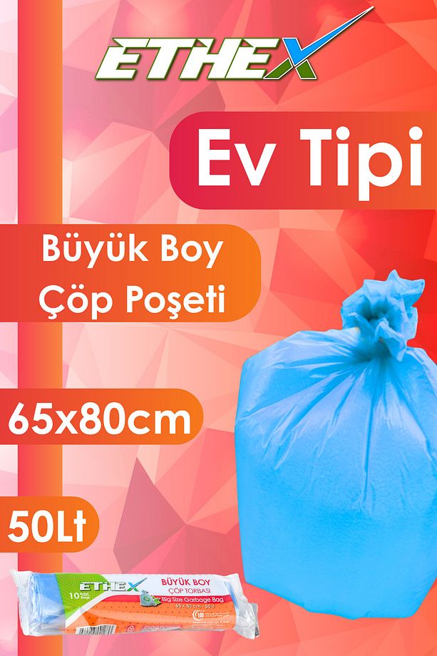 Standart Büyük Boy Çöp Torbası (10 Adet 65 x 80cm 50lt MAVİ 5 Rulo) - 3