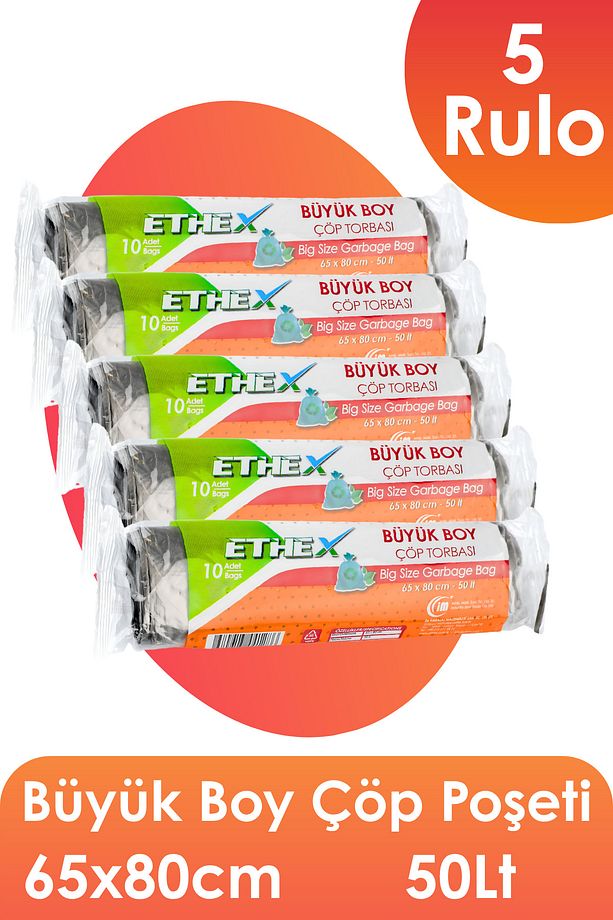 Standart Büyük Boy Çöp Torbası (10 Adet 65 x 80cm  50lt SİYAH 5 Rulo) - 1