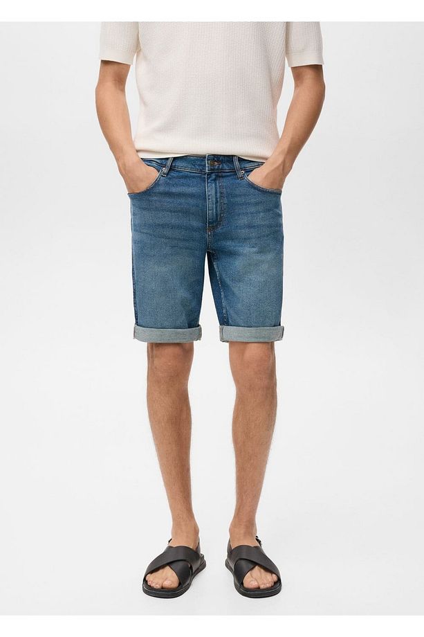 Slim fit kot bermuda şort - 1
