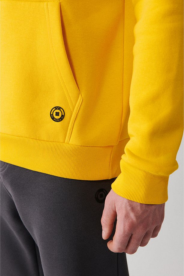 Erkek Sarı Kapüşonlu 3 Iplik Şardonlu Pamuklu Sweatshirt E001018 - 3