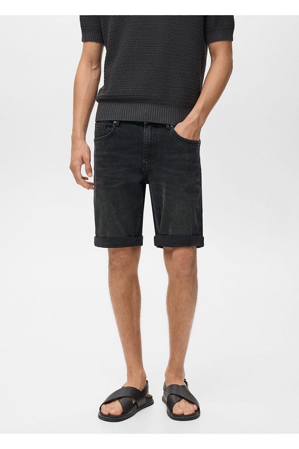 Slim fit kot bermuda şort - 1