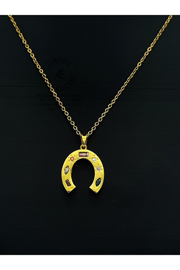 Çelik Altın At Nalı Kolye - 3