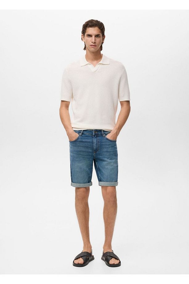 Slim fit kot bermuda şort - 2