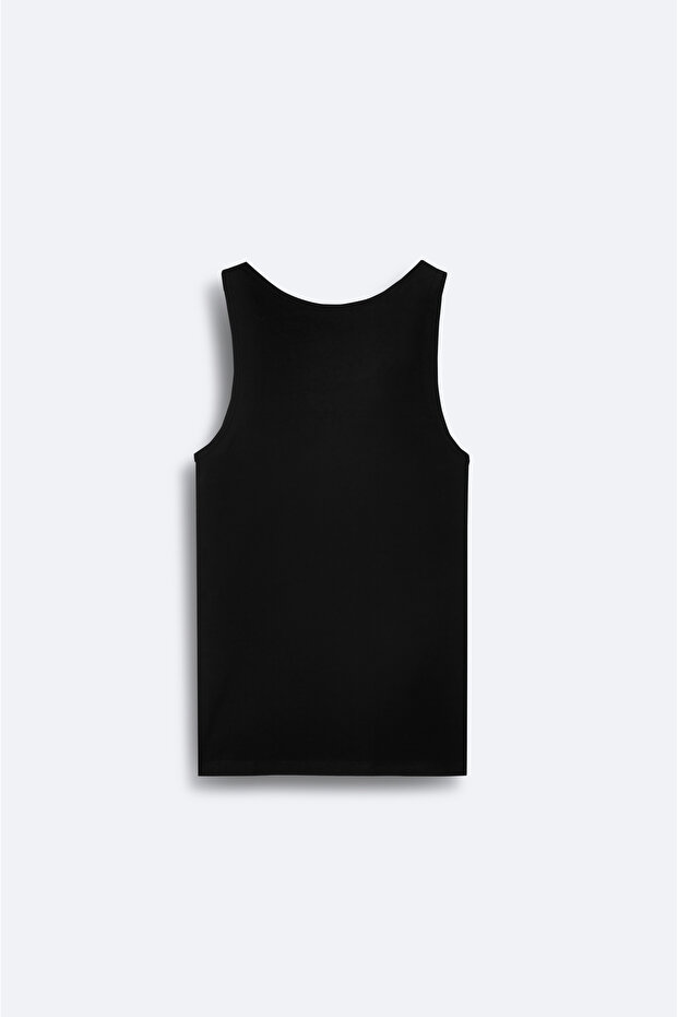 Erkek Regular Fit Siyah Pamuk Karışımlı Basic Atlet B009540 - 2
