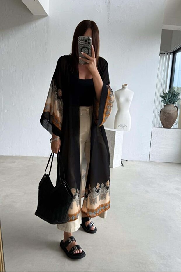 Belted Patterned Kimono - 4