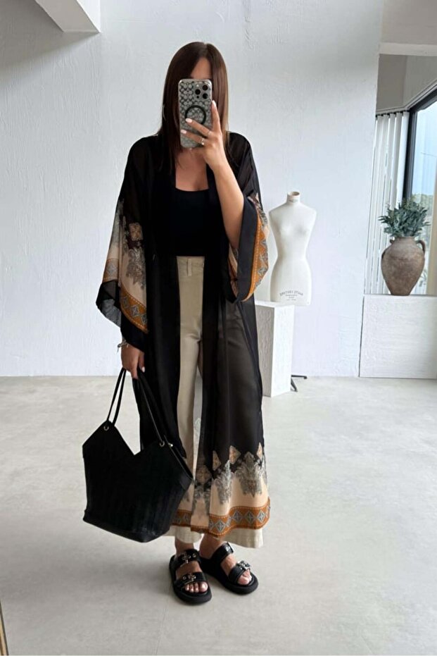 Belted Patterned Kimono - 2