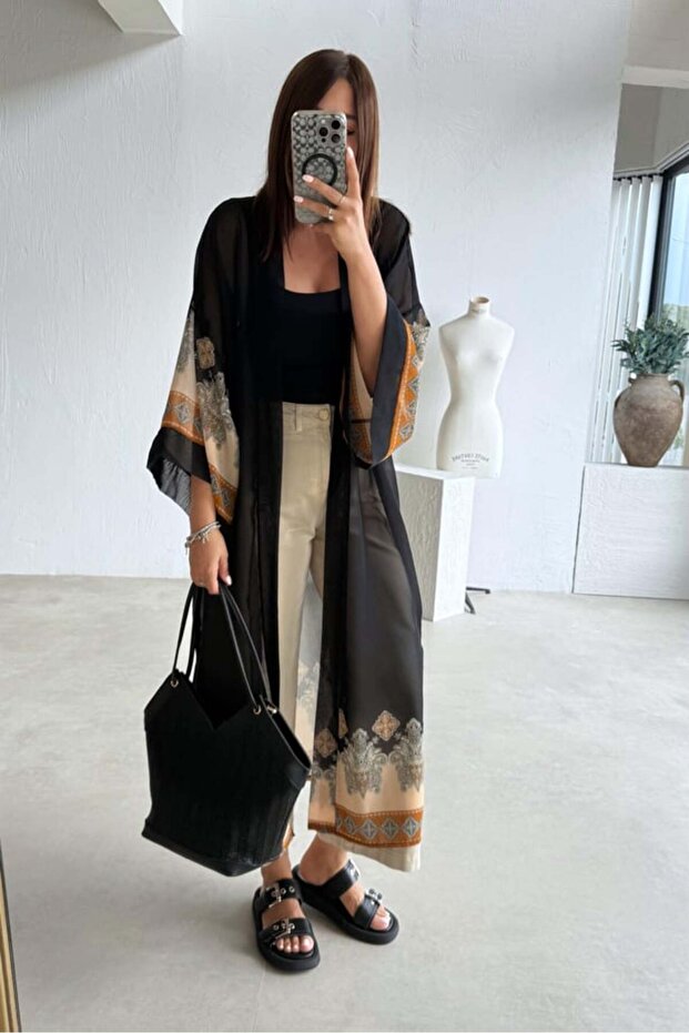 Belted Patterned Kimono - 3