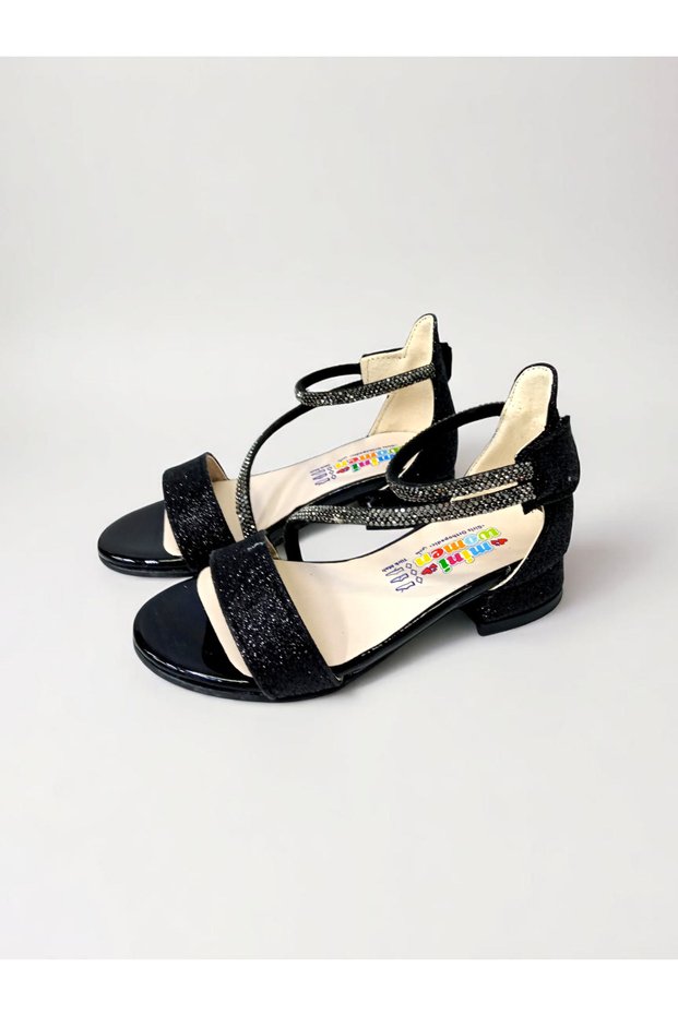 Girls' Black Color Glittered Small Heels Comfortable Fit Stone Decorated Evening Dress Shoes 23 24 25 No
