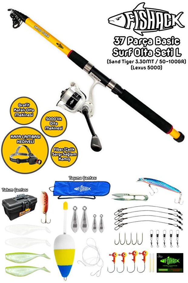 37 Parça Surf Basic Deniz Olta Seti L - 3.30MT / 50-100GR - 1