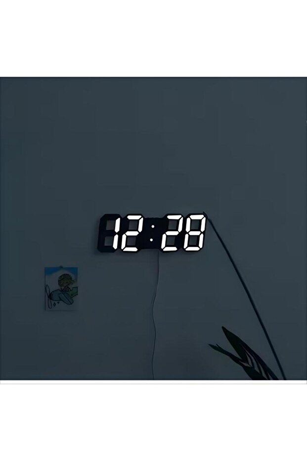 ساعة حائط رقمية LED مع جهاز تحكم عن بعد، بيضاء، 42×15 سم - 4