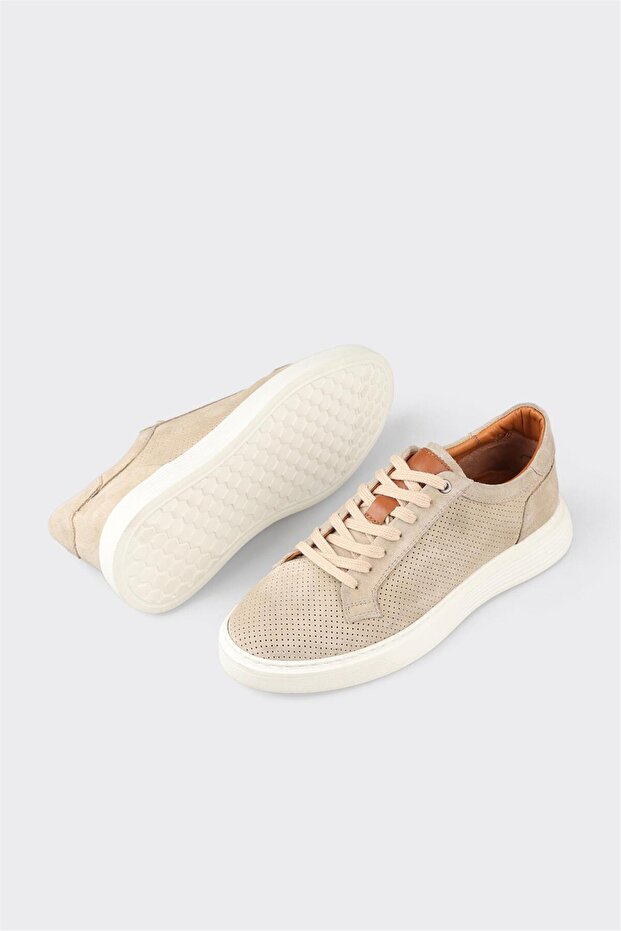 Beige Leder Herren Freizeitschuhe - 3