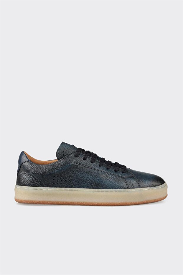 Navy Blue Leather Men's Sports Shoes