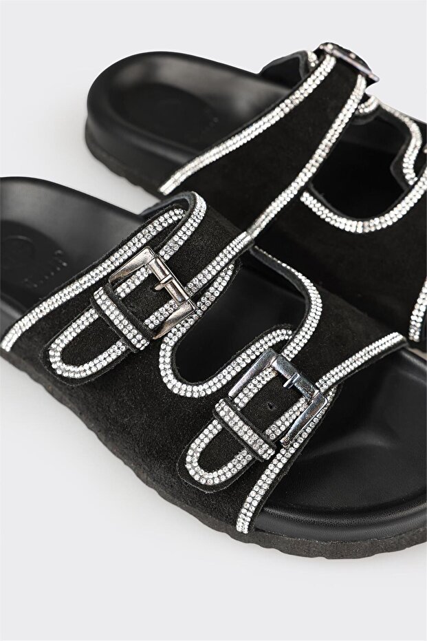 Siyah Deri Kadın Terlik - 5