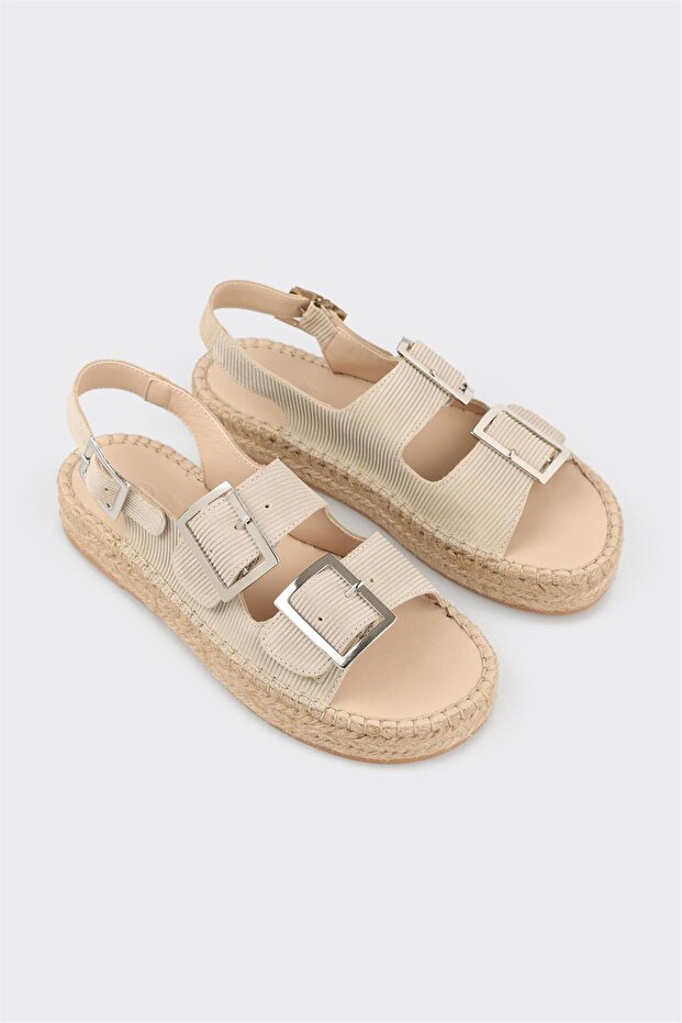 Bej Deri Kadın Espadril - 2